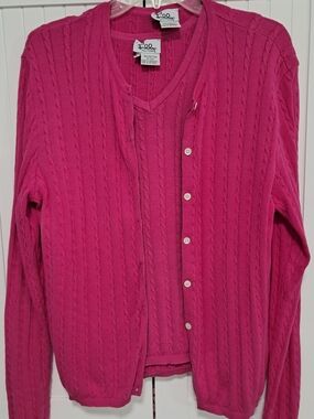 Lilly Pulitzer Women's Pink Cable Knit Cotton Cardigan Sweater Set Large